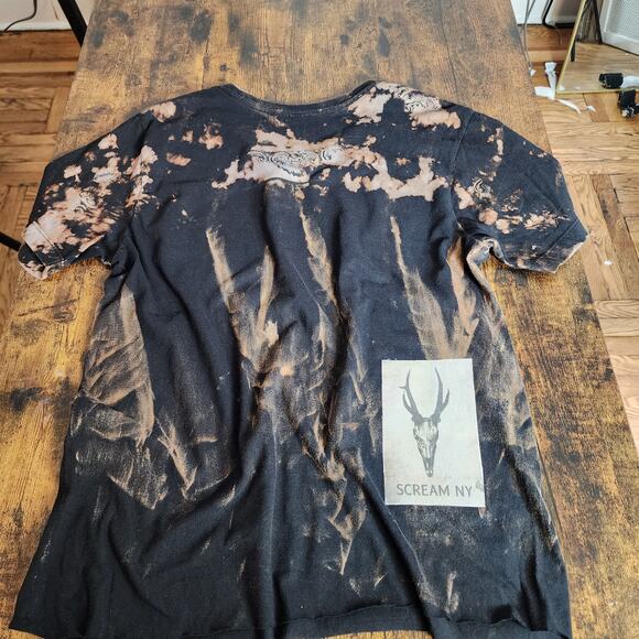 Handmade Upcycled Boho T-Shirt – Bleach-Dyed & Floral Patch Design - Picture 15 of 16